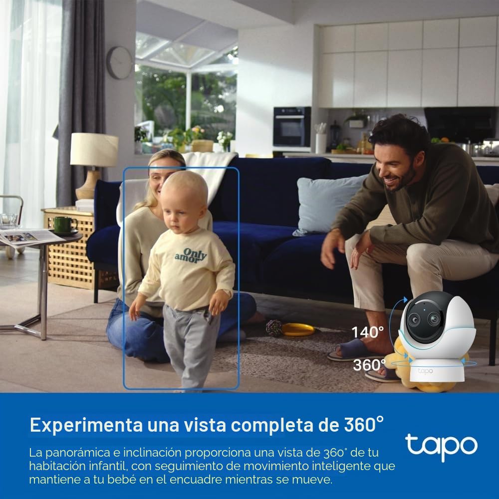 Tapo Monitor de bebé C840 2K 4MP de Doble Lente, cámara de Seguridad de Seguimiento de bebés de 360°, visión Nocturna HD, detección de Inteligencia Artificial, cámaras de Seguridad para Interiores