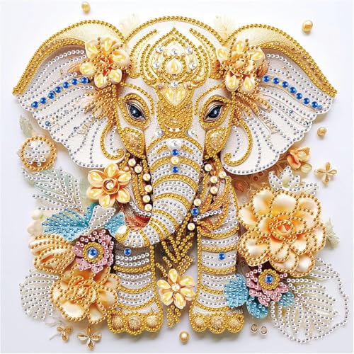 Image of Flavizo Diamond Painting Kit for Adults, DIY Craft with Drill Rhinestones Canvas, Creative Diamonds Artwork, Handmade Decoration Sparkling Home Wall Display (Yellow Elephant)
