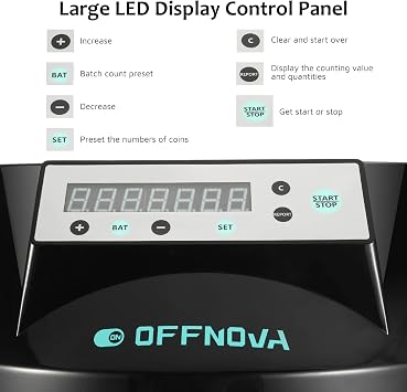 OFFNOVA Electric Automatic Coin Sorter & Change Counter Machine, Coins up to 300 Coins Per Minute, Large LED Digital Display, Supports All Denomination of US Coins