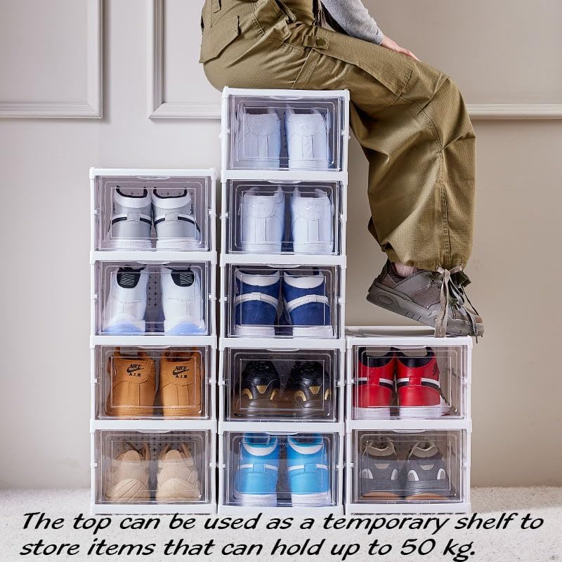 Miniatura 2 de FUYUN Organizador de zapatos de plástico  Cajas de zapatos apilables y plegables de 6 niveles para armario, contenedores transparentes y que ahorran