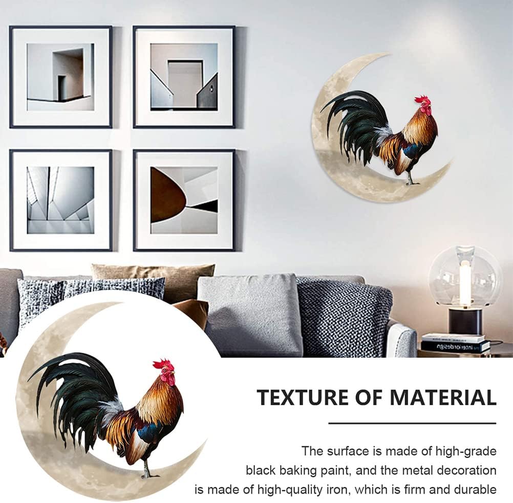 Metal Wall Hanging Sign Rooster Moon Wall Decor Wall Unique Arts for Farmhouse Home Garden Decor