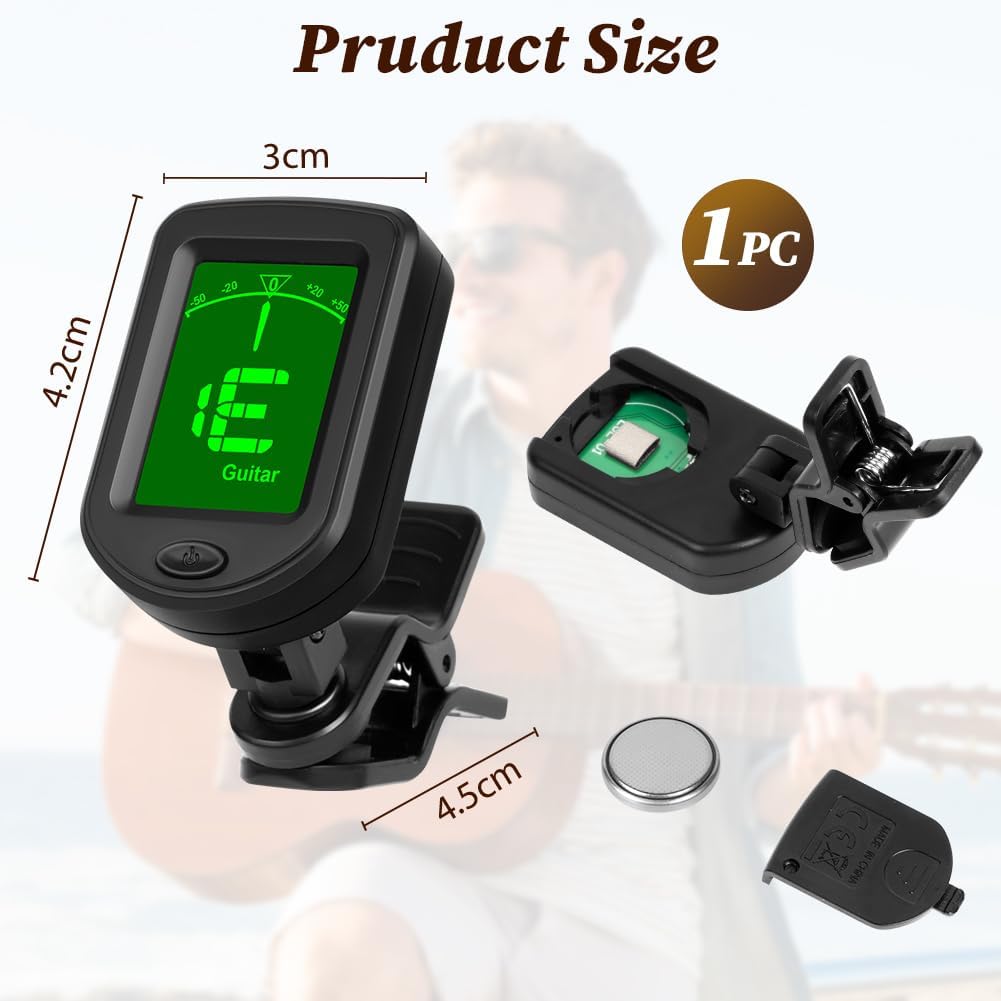 AMFUN Guitar Tuner Clip On, Digital Tuners of Guitar Accessories with LCD Display - Image 2