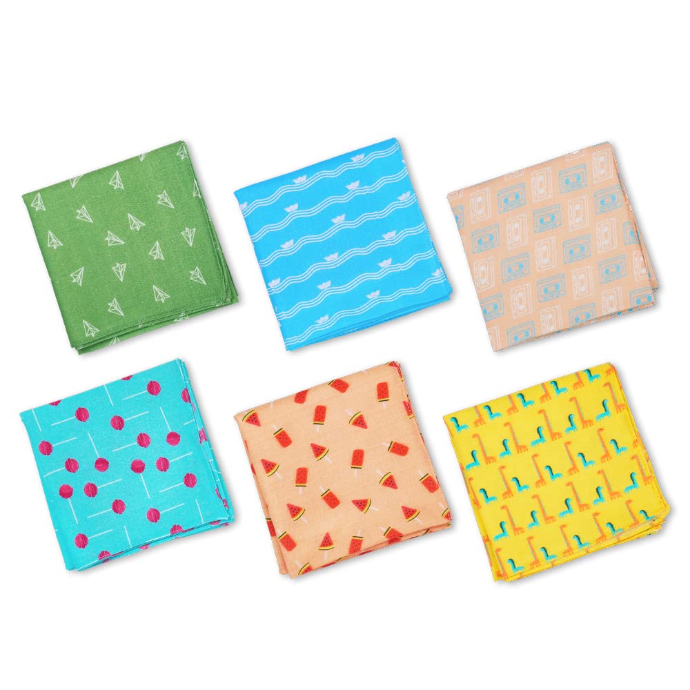 Hexafun Women Pastel Coloured 100% Organic Pure Cotton Handkerchief, Multi Colour, Printed, Small Size, Pack of 6