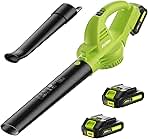 Leaf Blower Cordless with 2 Battery and Charger, 130MPH 180CFM High Speed Leaf Blower with 2 Tubes, 20V Electric Leaf Cleaner, Lightweight Handheld Small Blower for Patio, Garden, House, Depot, Green