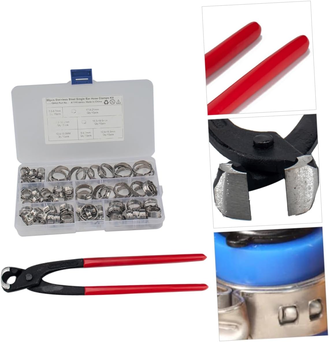 CHILDWEET 130-Piece Stainless Steel Single Ear Hose Clamp Set with Calipers Sturdy Pipe Clips for Gas and Water Hoses for Plumbing and Automotive Applications