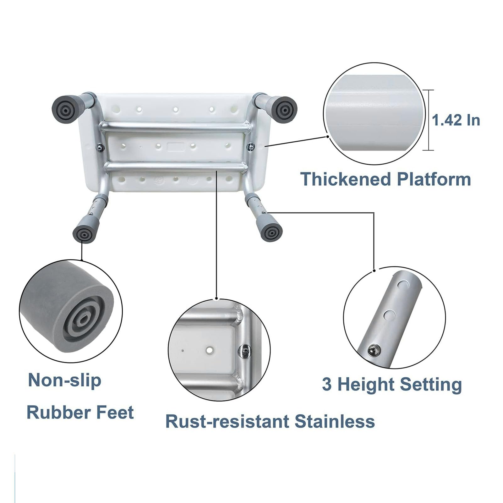 8,5-Zoll-Hocker mit Niedrigen Füßen, 3-Fach Höhenverstellbare Duschbank, Tragbarer Badezimmer-Tritthocker, Aluminium-Badestuhl für die Dusche, Waterpr001-Stuhl, Rutschfester