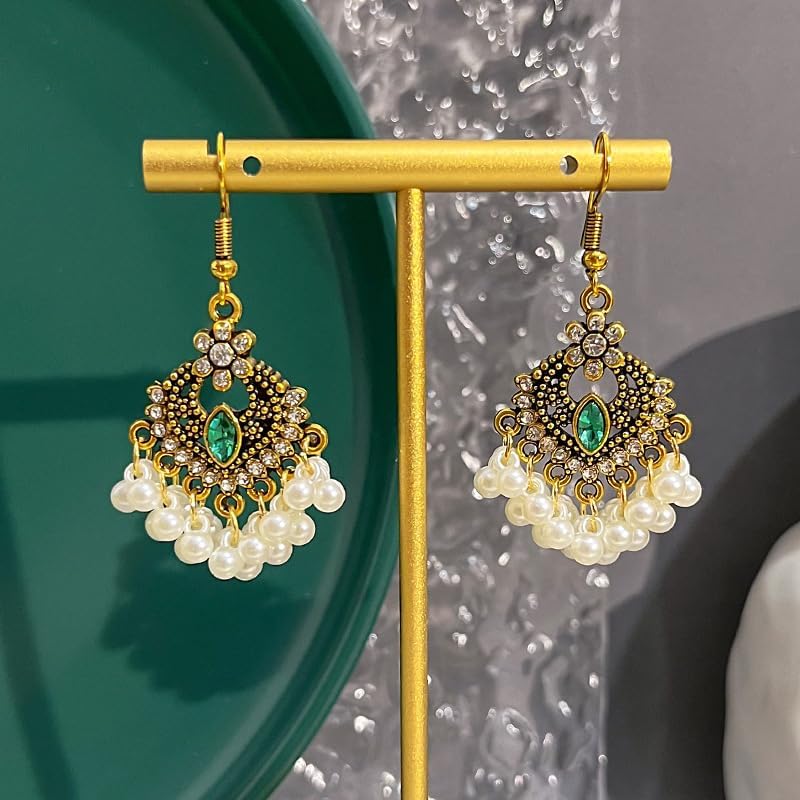 Unique Fashion Bohemian Vintage Chandelier Dangle Drop Earrings Pearl Flower Beads Geometry Hook Earrings for Women Retro Statement Jewelry Gifts - Image 2