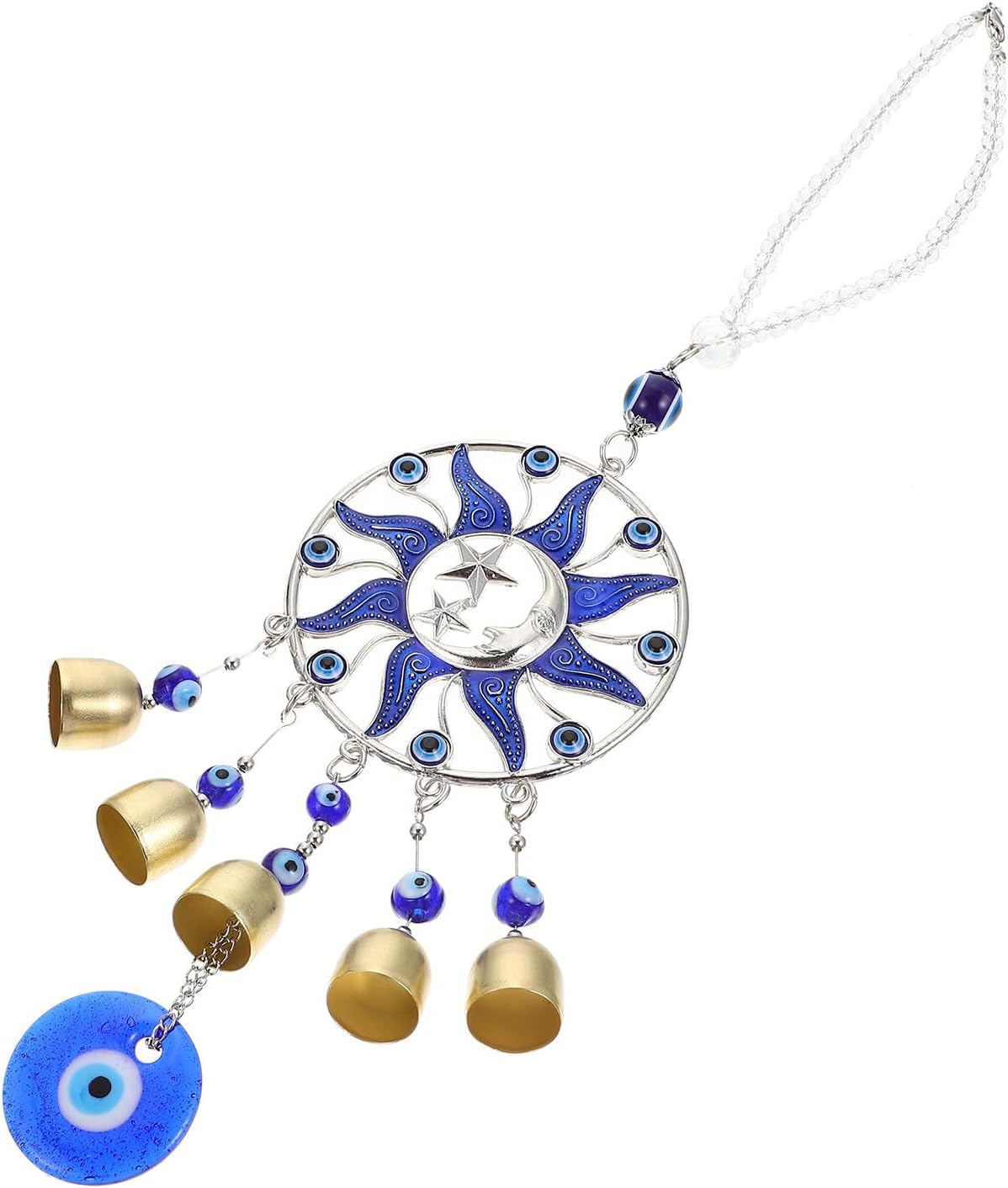 Abaodam Blue Evil Eye Wind Chime Outdoor Decorative Wind Bell Hanging Ornament Alloy Suncatcher for Garden Patio Home Décor