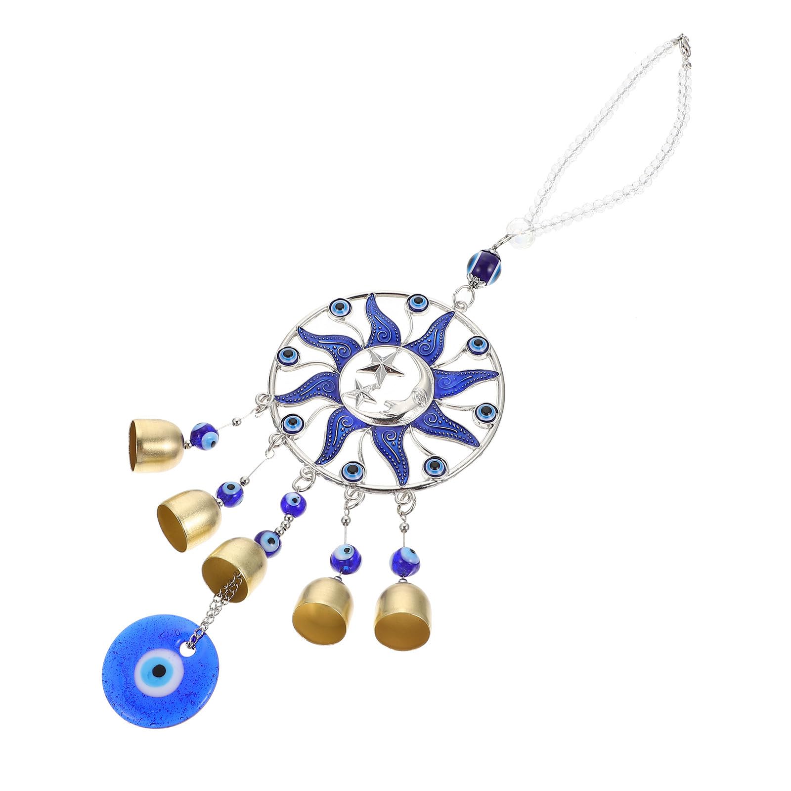 Abaodam Blue Evil Eye Wind Chime Outdoor Decorative Wind Bell Hanging Ornament Alloy Suncatcher for Garden Patio Home Décor