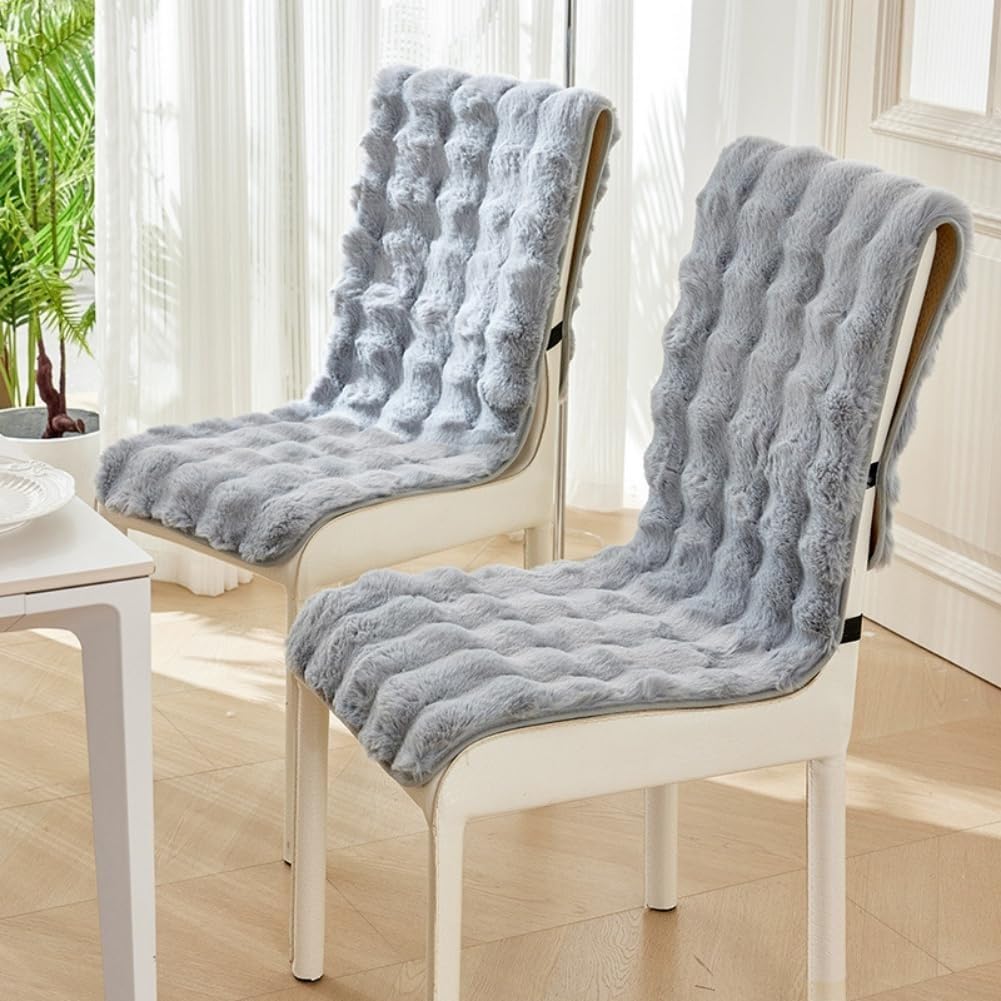 Faux Rabbit Fur Dining Chair Cushion Fuzzy Fluffy Kitchen Chair Pads Soft Plush Office Chair Slipcovers Non-Slip Furniture Protector For Living Room Bedroom Patio Chair(Grey,55 * 135cm)