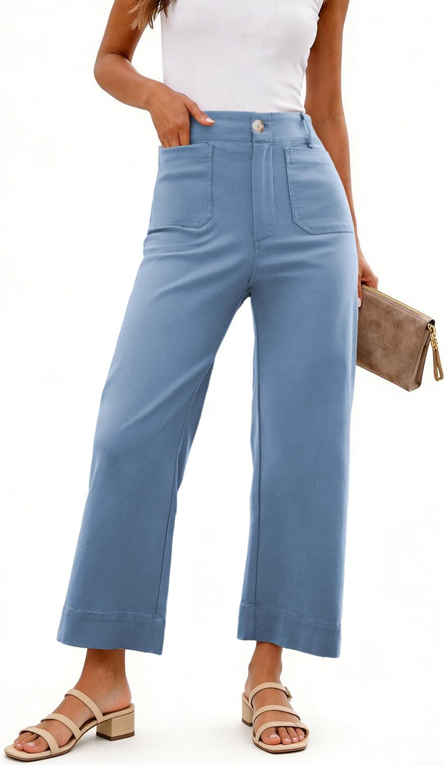 Shy Velvet Women's Crop Wide Leg Pants High Waisted Stretchy Comfort Fabric Capri Pants for Women