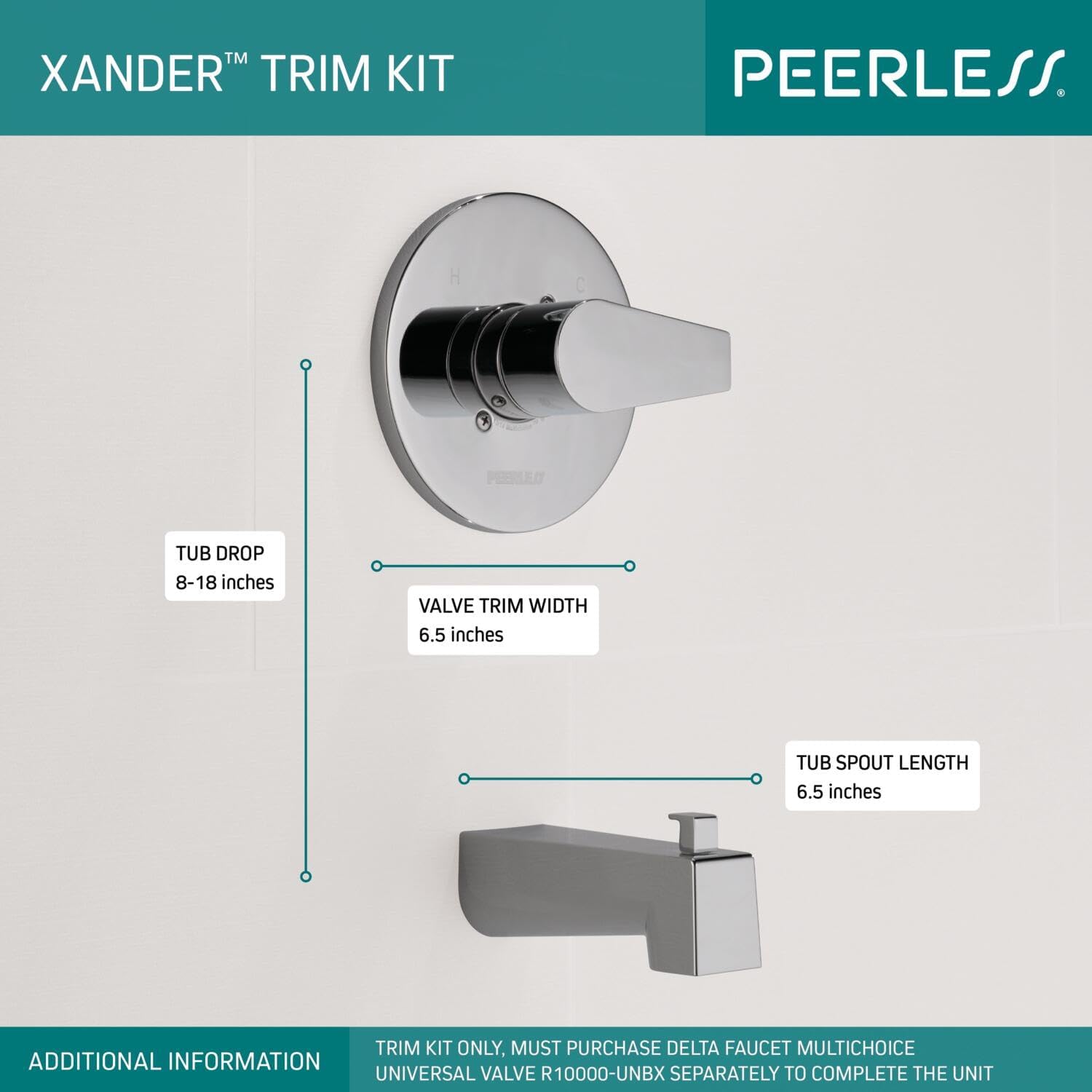 Delta Faucet Peerless PTT14119 Xander Tub Trim Only (Valve Sold Separately), Chrome