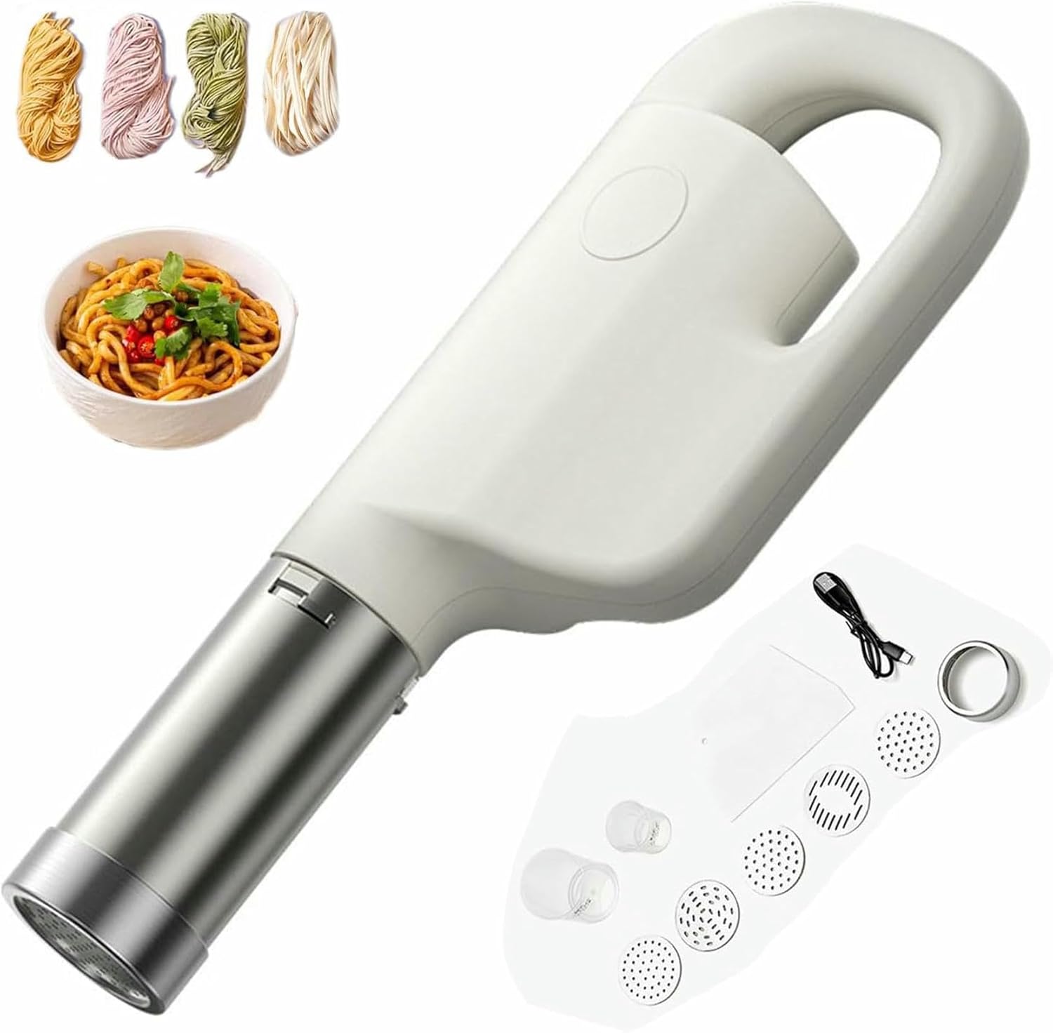 Automatic Pasta and Noodle Maker with 5 Shaping Molds and Measuring Cups, Electric Small Pasta Extruder Portable Handheld Noodle Maker for Home Kitchen Pasta Tool