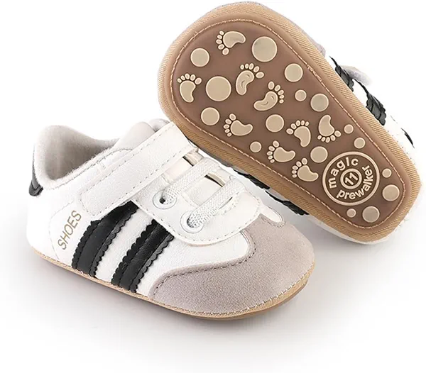 TsQiiane Newbron Baby Boys Girls Retro Sneakers Pu Leather Rubber Sole Walking Shoes Toddler Non-Slip First Walkers Infant Slippers Crib Shoes