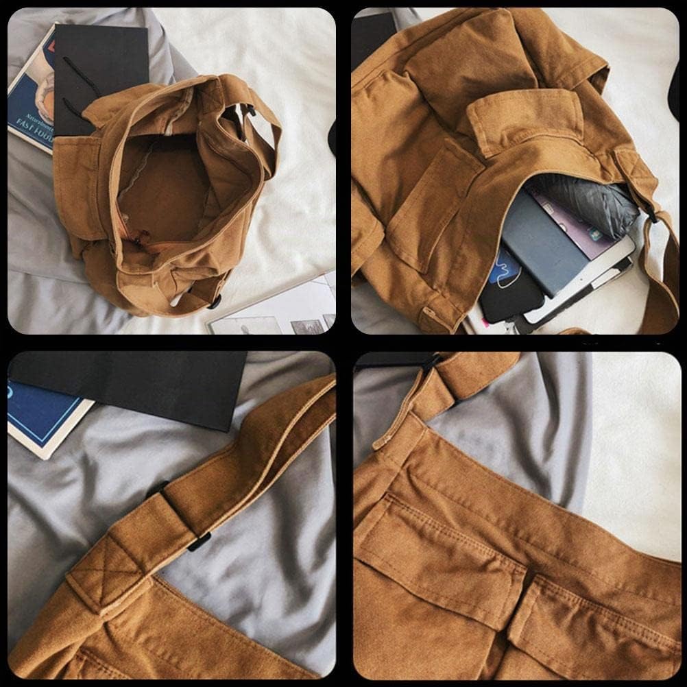 Borsa a tracolla in tela grande capacità Hobo borsa a tracolla con tasche multiple borse casual borsa a tracolla per donne e uomini