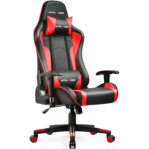 GTPLAYER Gaming Chair with Speakers Bluetooth Music Video Game Chair Audio Ergonomic Design Heavy Duty Office Computer Desk Chair (Red)