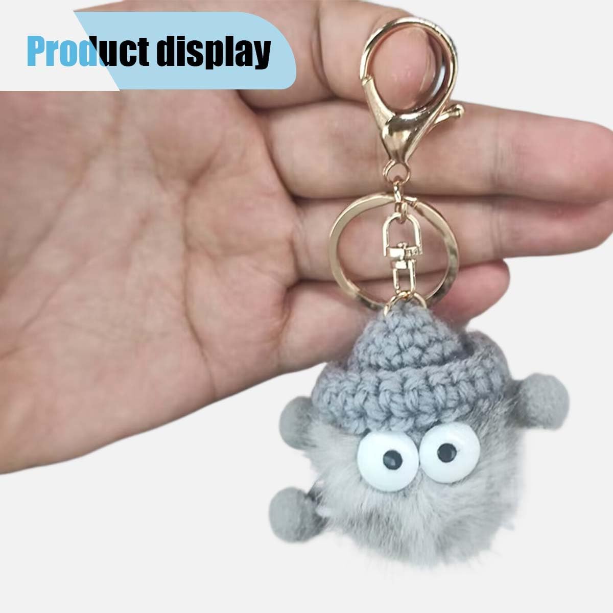 Cute Plush Keychain, Kawaii Fluffy Ball for Car Keys Decoration, Key Ring Pendant Accessory for Vehicle Handbag Backpack Purse (Light Grey) - Image 4