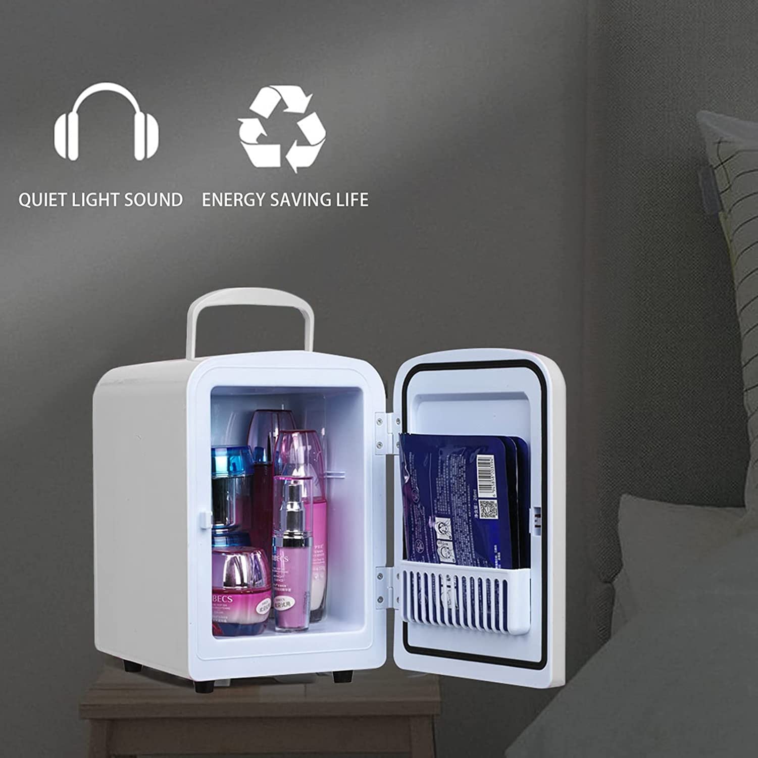 Mini réfrigérateur de maquillage portable pour le stockage de produits cosmétiques et de beauté - Idéal pour le bureau, le dortoir, la voiture, les soins de la peau et les produits essentiels
