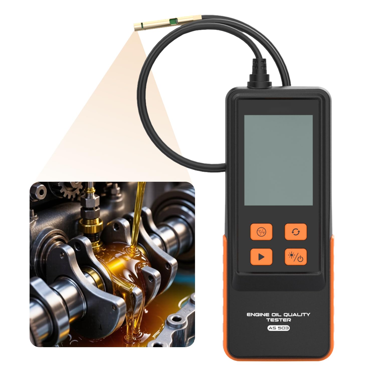 Engine Oil Tester for Gasoline and Diesel Vehicles, Engine Oil Quality Tester, High Precision Analyzer with 2.8" Backlit Display, 31.5" PTFE Hose, Temperature & Transmittance Display