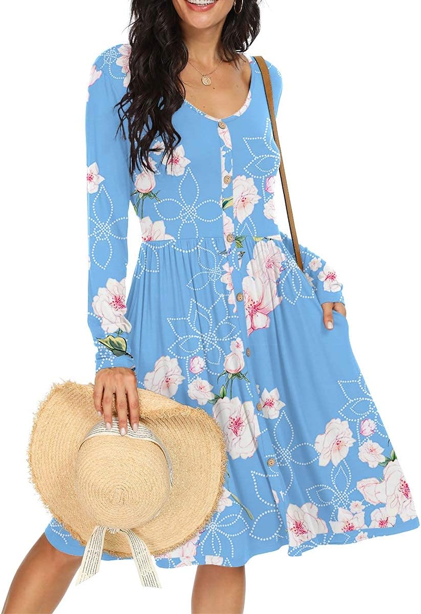 V Neck Button Casual Dress
