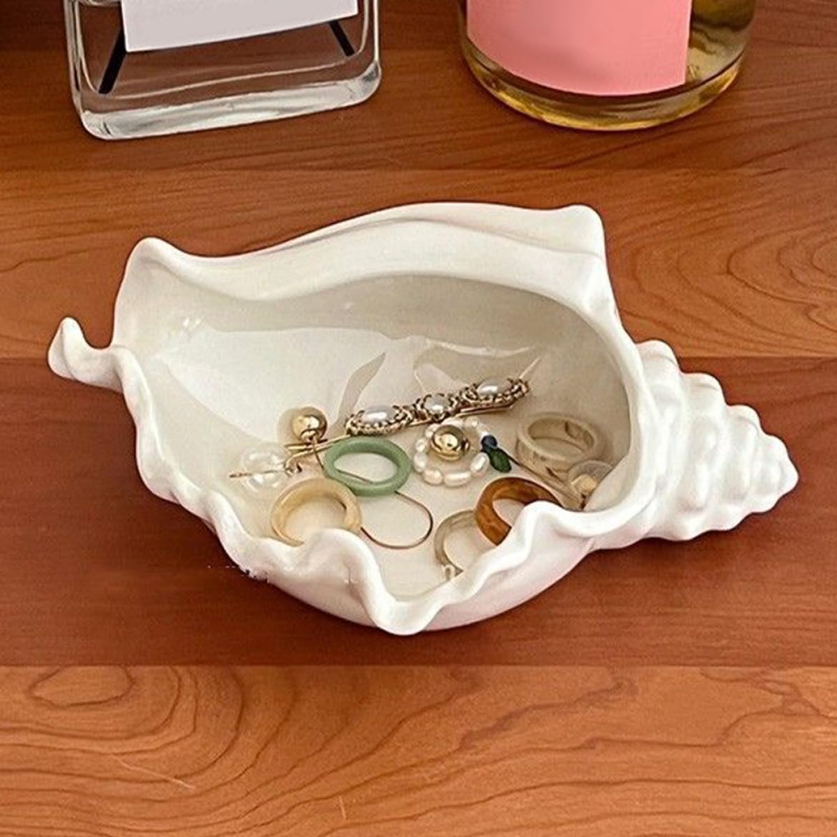 Alipis Keramik Schmucktablett in Muschelform für Schmuckaufbewahrung Weiß