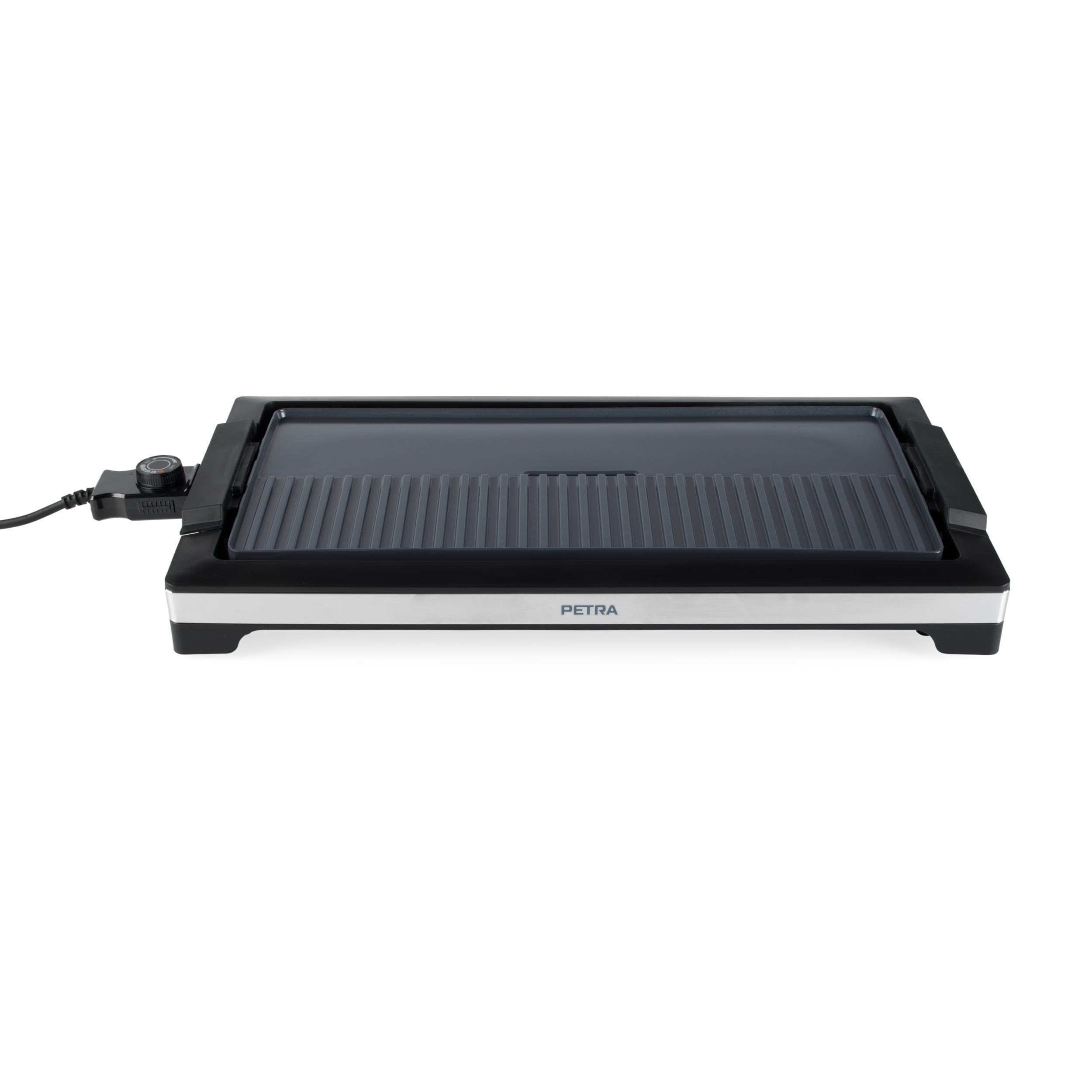 Petra 2 en 1 Parrilla Eléctrica – Placa Dual Antiadherente, Plancha y Parrilla, Bandeja de Goteo Extraíble, Libre de PFAS, Control de Temperatura Desmontable, Máx. 250°C, 2200W, PT6244VDE