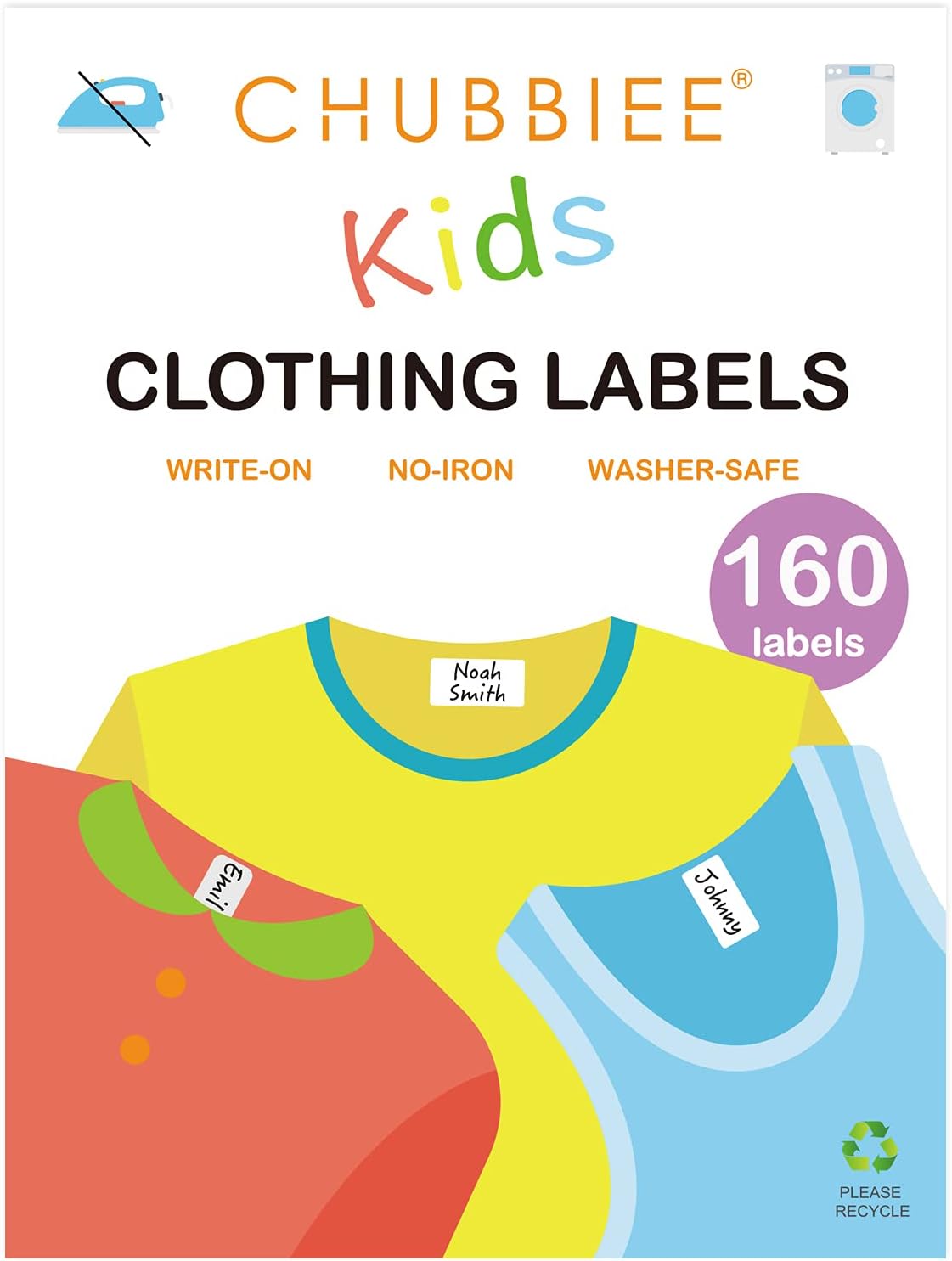 No-Iron Kids Clothing Labels, Stick-On Fabric Labels for Daycare, Washer & Dryer Safe, Pack of 160