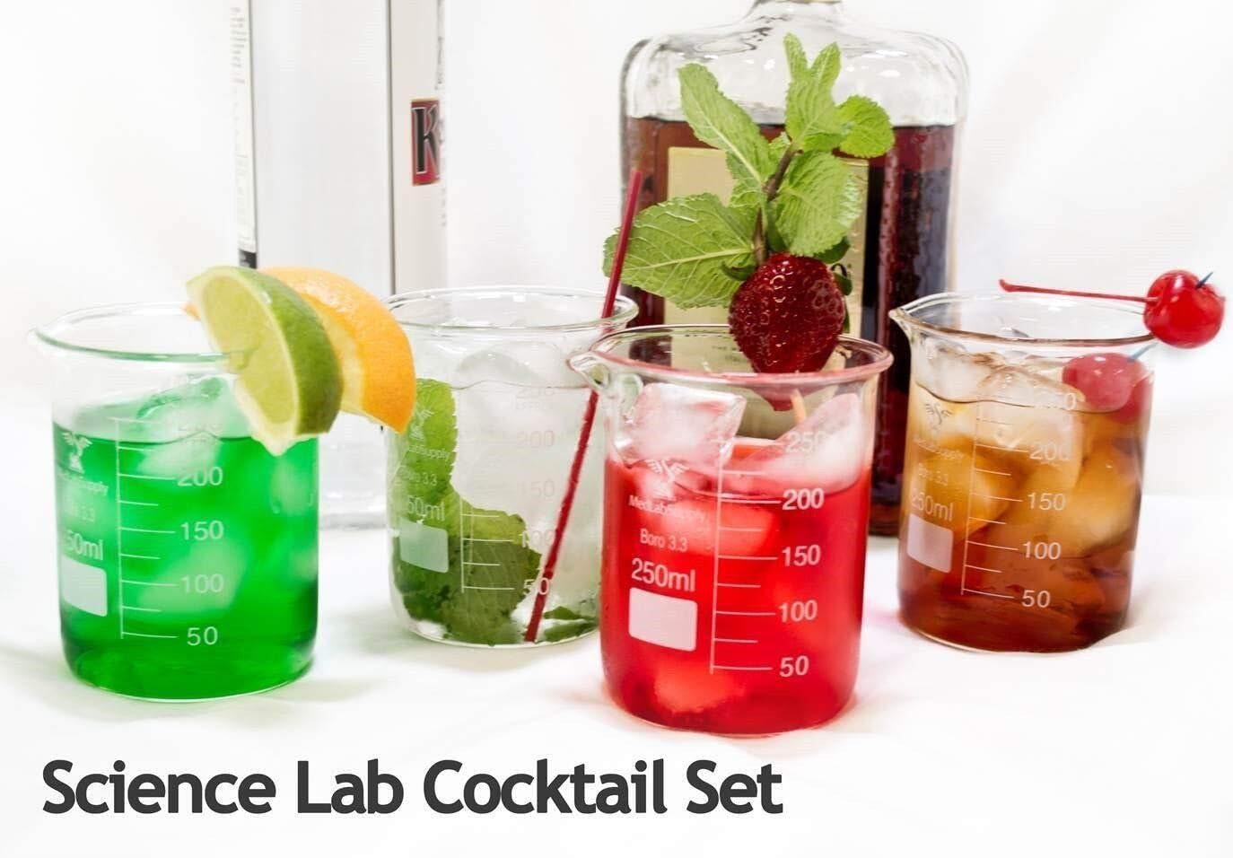 Set 4 Vasos Bécher Graduados 25-50-100-200ml + 4 Pipetas de Vidrio 1ml – Borosilicato 3.3 Resistente Calor Química Laboratorio