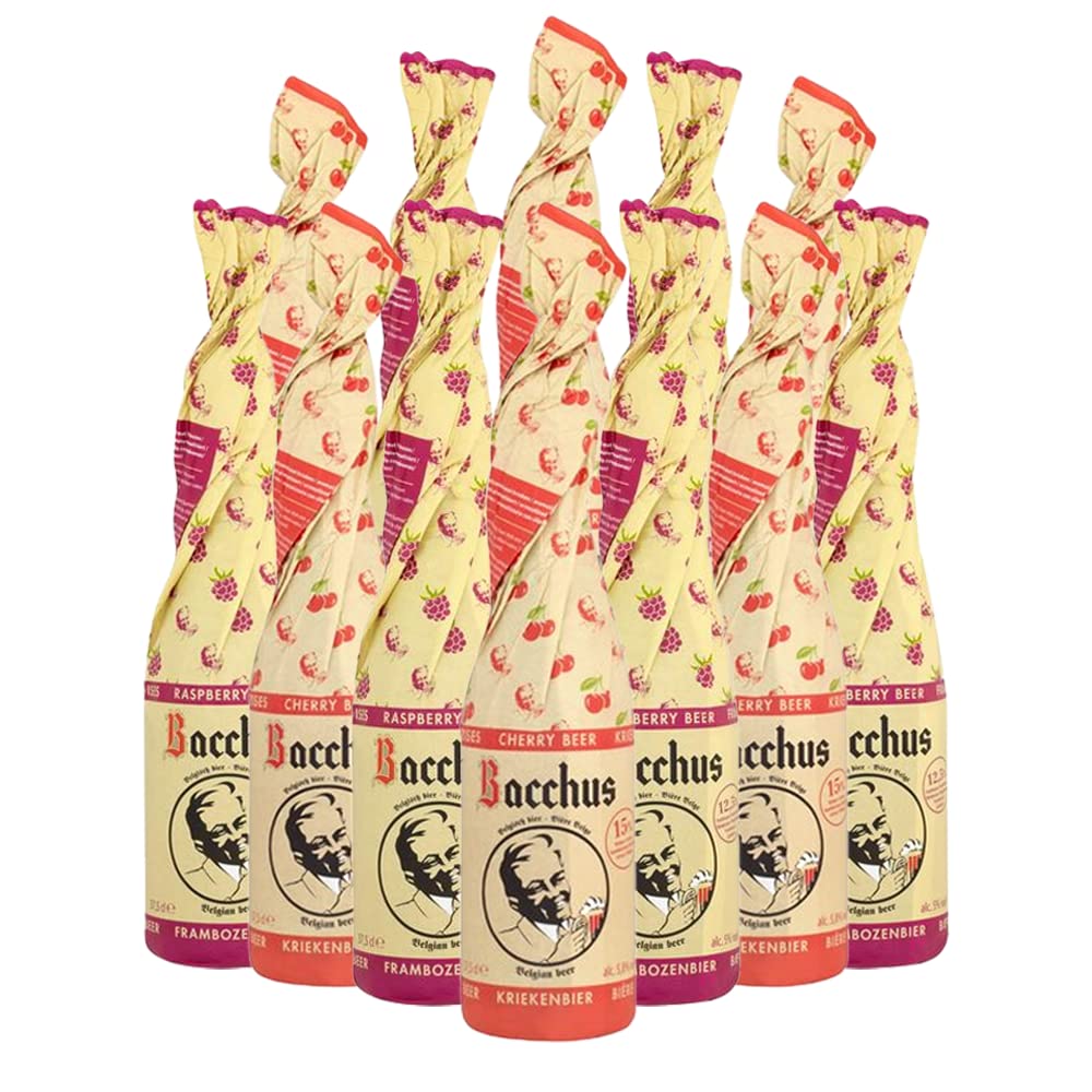 Bacchus Belgian Fruit Beer Mixed Case (Cherry and Raspberry) 375ml Bottles (12 Pack) - Belgian Beer Gifts for Men, Birthday Gifts for Men and Women, Beers and Lagers Offers Belgian Gift Beer Pack