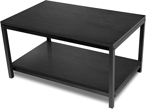 Miniatura 9 de YSSOA Mesa para el hogar de 31 x 20 x 16 pulgadas con estante de almacenamiento para sala de estar y oficina, fácil montaje, negro, 2 niveles Mesa