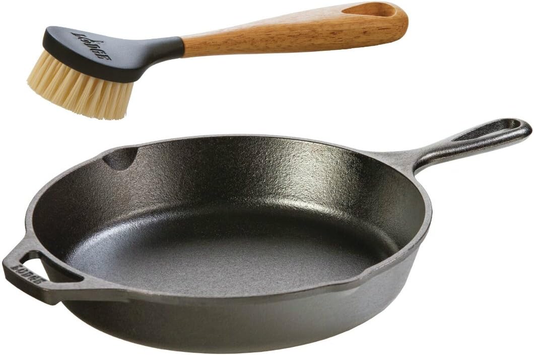 Lodge Seasoned Cast Iron Skillet with Scrub Brush 10.25