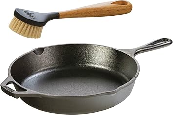 Lodge Seasoned Cast Iron Skillet with Scrub Brush- 10.25 inches Cast Iron Frying Pan With 10 inch Bristle Brush - Thumbnail 2