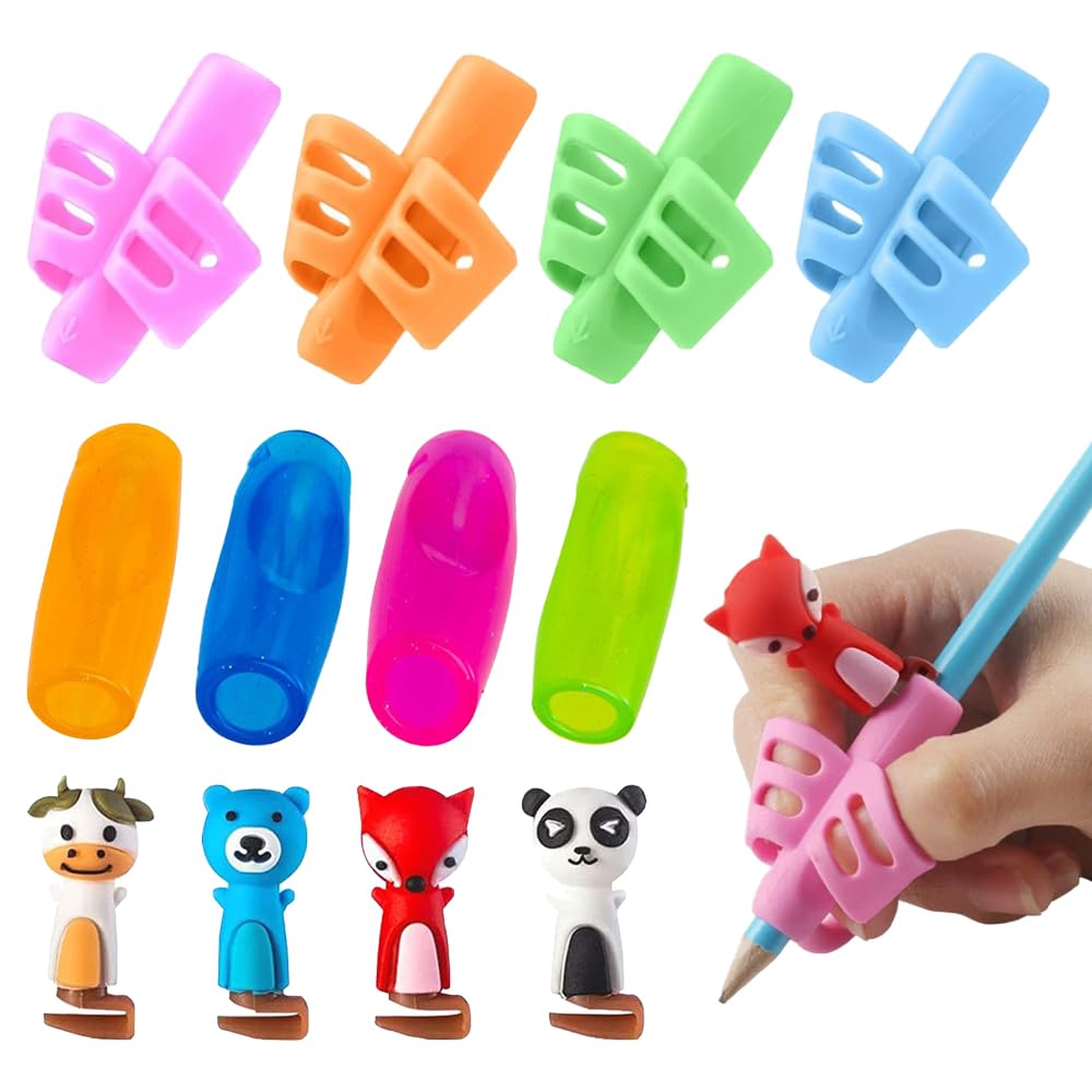 TRKETK 12 Piezas de Empuñaduras de Lápices para Niños, Adaptador Lapiz para Niños Cómodo Soporte de Agarre de Silicona para Niños Juego de Empuñaduras para Corrección Ayuda de Escritura (Multicolor)