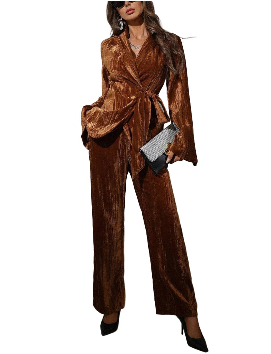 Womens Velvet Suit Two Pieces Shawl Lapel Tuxedos Jacket Pants for Christmas Homecoming