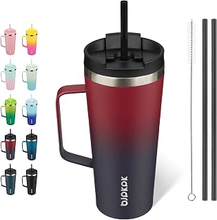 BJPKPK 22oz Insulated Tumbler with Handle, Lid & Straw, Stainless Steel