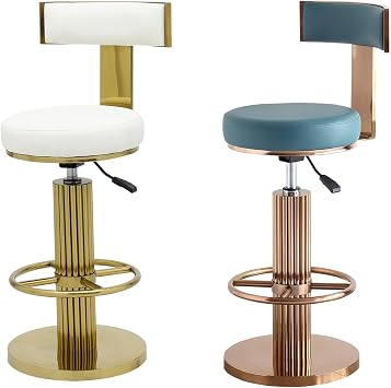 FUNROLUX Counter Height Bar Stools Set of 2 for Kitchen Island, Modern Leather Bar Height Stools with Back, Adjustable Height Swivel Counter Stools for Kitchen Counter, White+ Blue