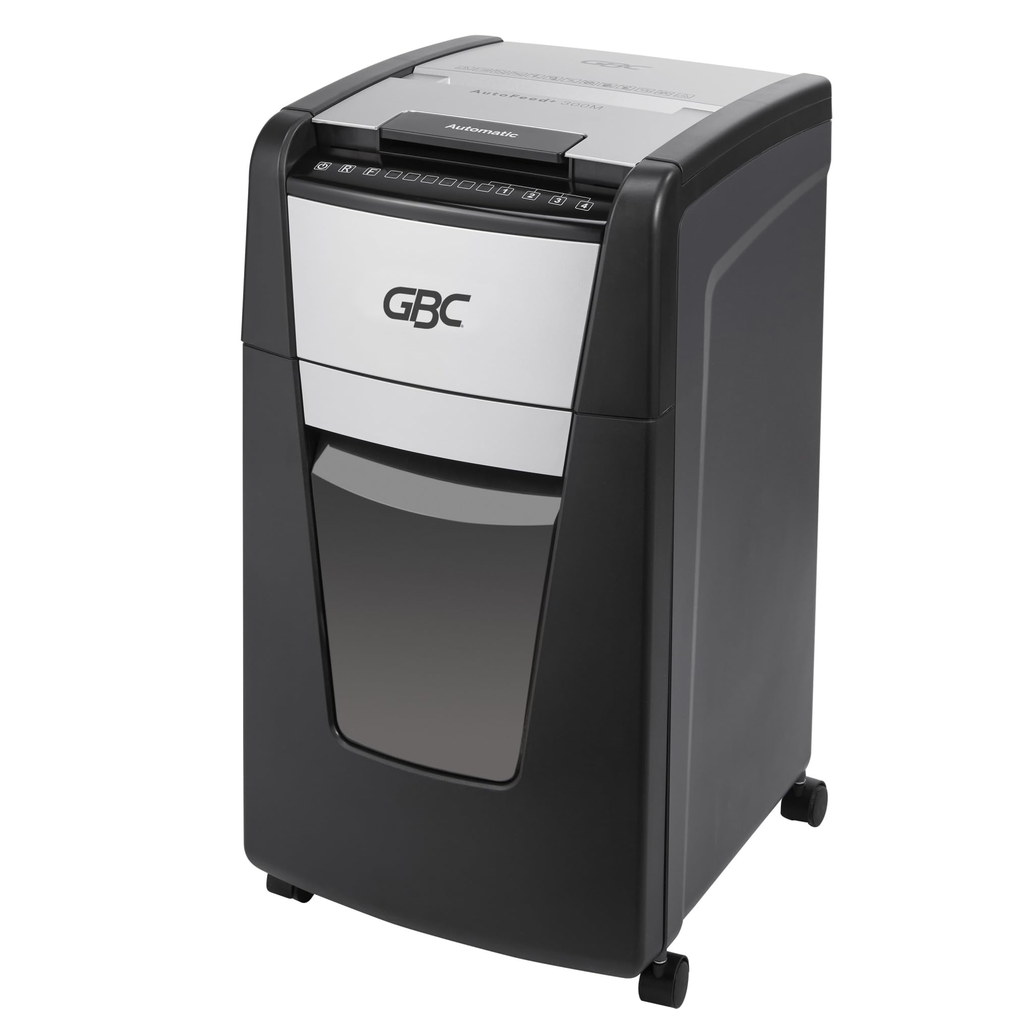 GBC Trituradora de Papel y Grapas, Auto Feed+ 300x, Corte Súper Cruzado P-4 de 300 Hojas, con Cesto de 60.5 litros. WSM1757608