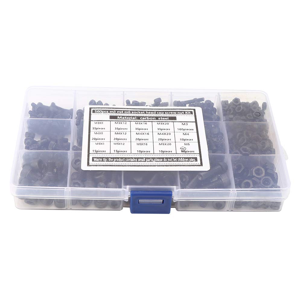 Set di dadi per viti esagonali 560 pezzi, kit di fissaggio hardware in acciaio al carbonio, viti M3 M4 M5 con dadi per profili in alluminio, elementi di fissaggio durevoli