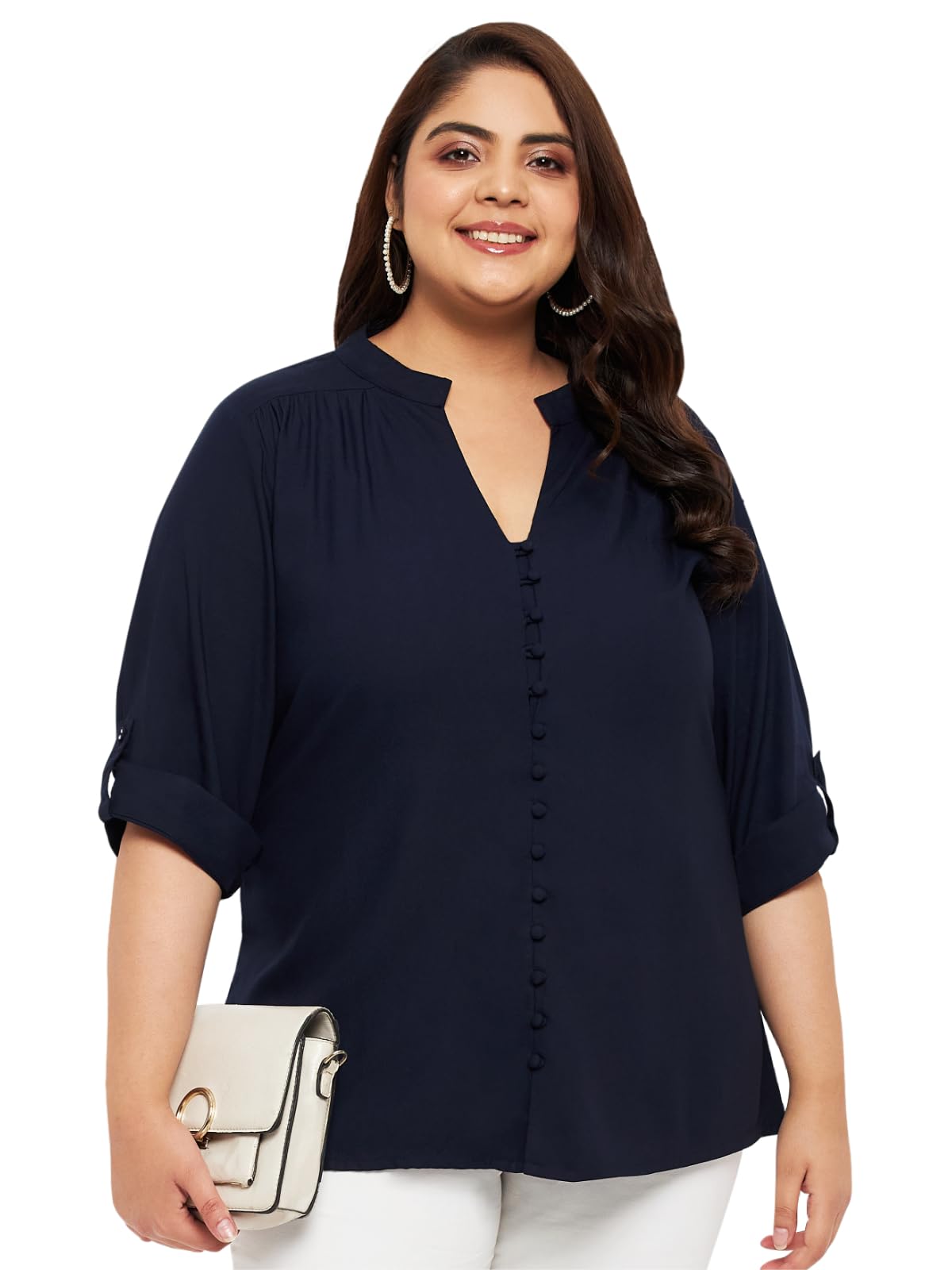 wild u Women Plus Size Rayon Top | Long Sleeve | Long Length | Comfort Fit | Western Tunic Top for Women - Navy Blue - 3XL to 10XL-picture-32