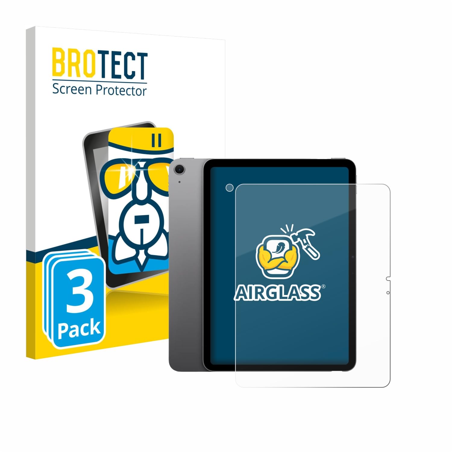 BROTECT 3 Unidades Lámina Cristales para Apple iPad Air 13" M3 2025 | (Frontal+Cámara) Transparente Protección Pantalla Made in Germany, Dureza 9H Anti-Arañazos Protector Cristal