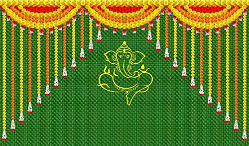 Image of IGH Ganesh Backdrop Cloth for Pooja Decoration-Traditional Festival Fabric (Size-5x8 Feet) - Perfect for Background Decoration and Festivals (Multicolor 1)