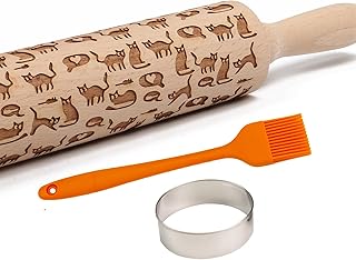 Embossed Rolling Pin for Baking Cookies Embossing Rolling Pins with Design Wooden Engraved Springerle Roller Pin Dough Ani...