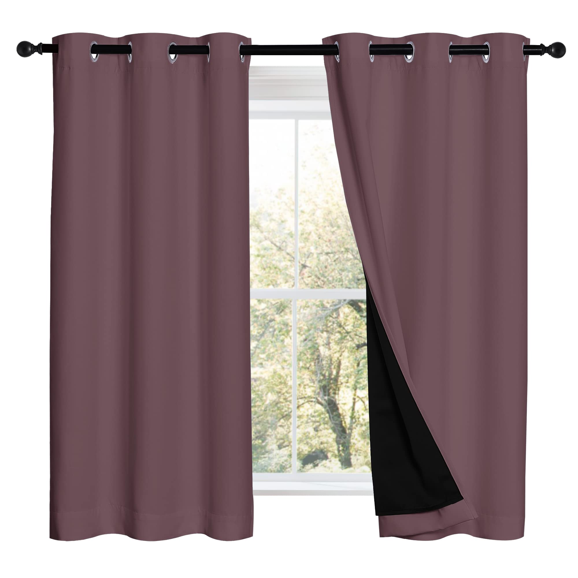 NICETOWN 100% Blackout Curtains 54 inches Long, Double-Deck Completely Blackout Window Treatment Thermal Insulated Lined Drapes for Small Window (Dry Rose, 1 Pair, 42 inches Width Each Panel)