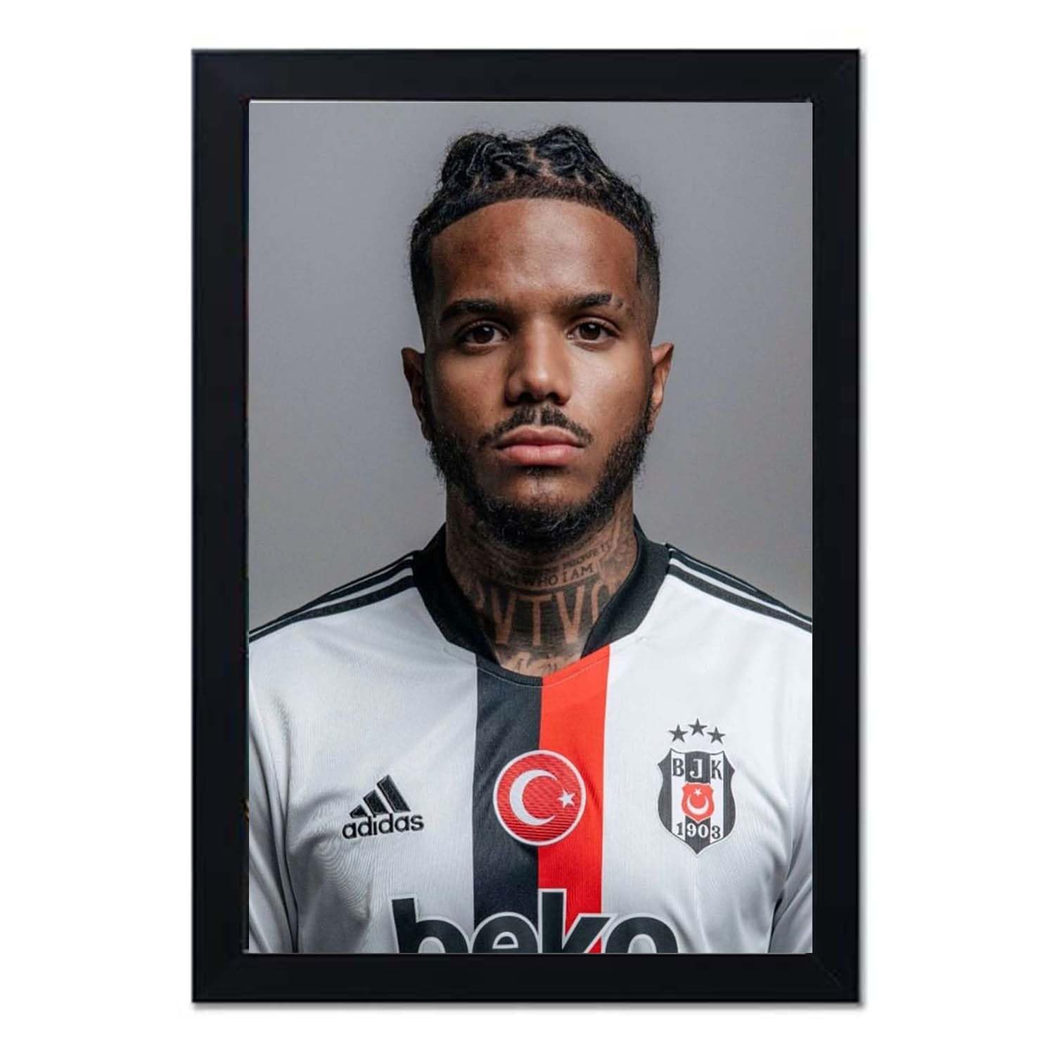 Valentin Rosier Framed Football Player Portrait, Beşiktaş Jersey, Black Frame, Wall Art Poster Decor A4 Size | Pack of 1