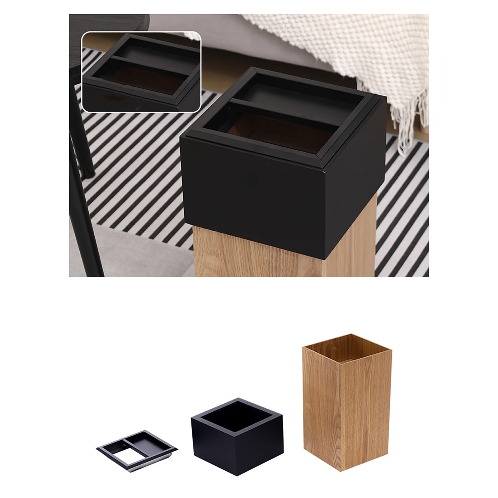Cubo de Basura Estrecho de Madera de Nogal, Cubos Reciclaje Comerciales Duraderos, Papelera Cocina para Sala de Estar, Dormitorio, Cocina, Baño, sin Tapa