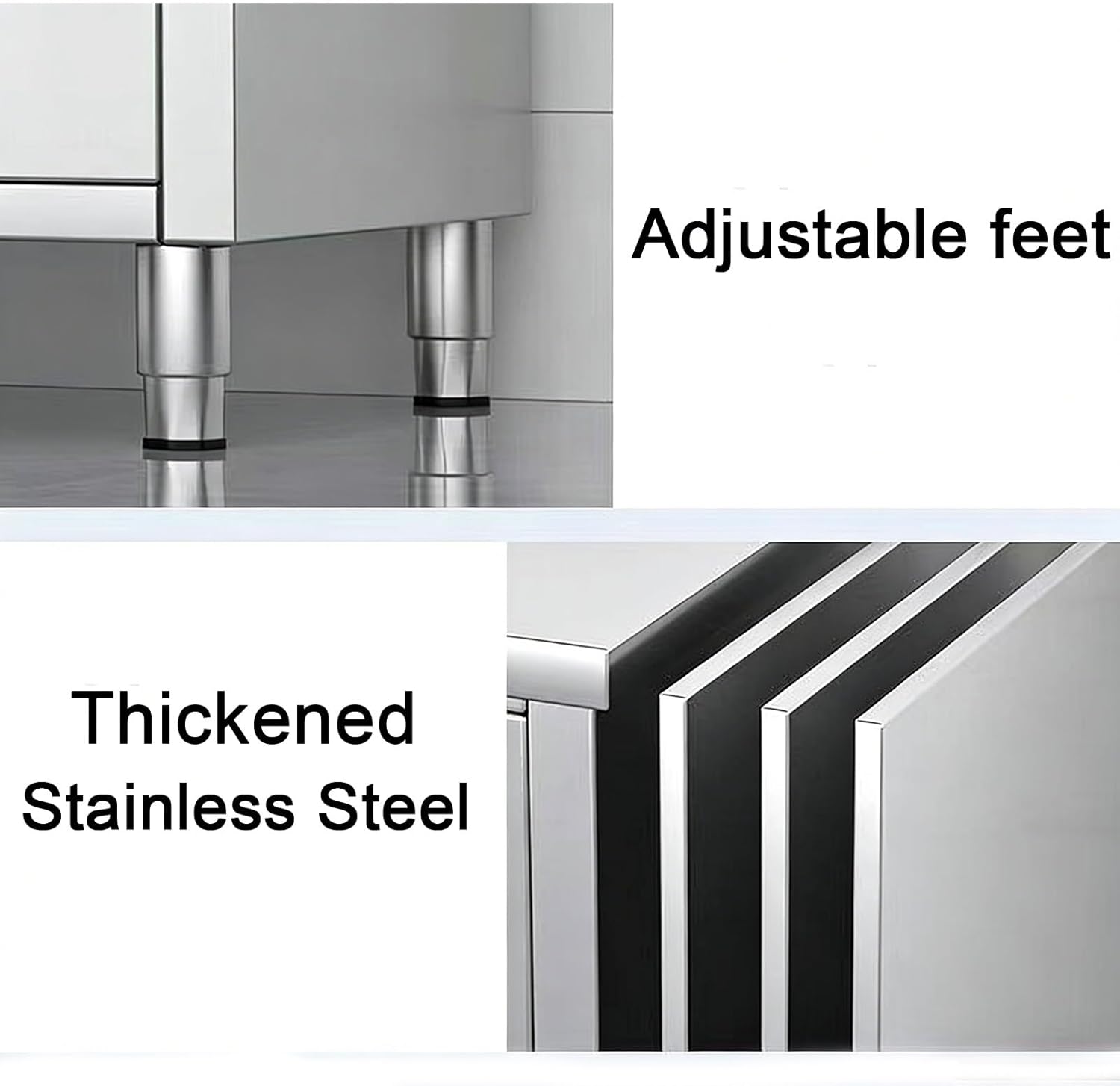 Commercial Stainless Steel Workbench 3-Door Storage Cabinet Recessed Door Handles Thickened Shelves Kitchen Work Table Adjustable Legs Suitable for Dining Rooms and Garages
