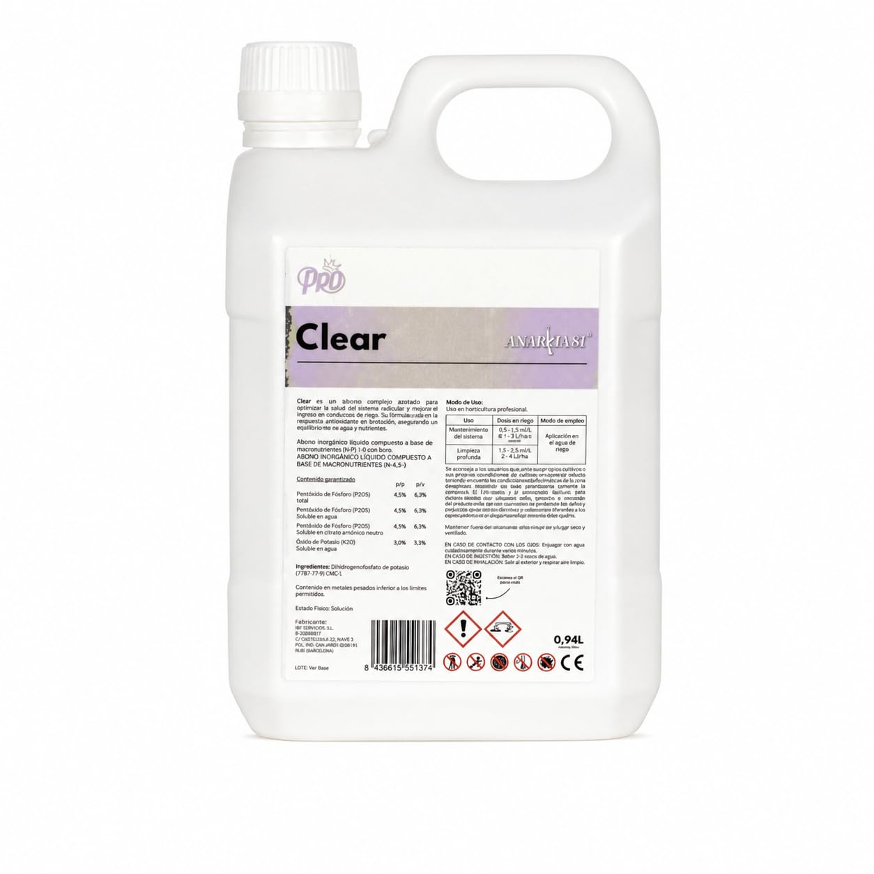 CLEAR 18,92 L – Limpiador de Sales y Sustrato Flush Raíces Limpieza Sistemas Hidropónicos Fertilizante Mantenimiento Cultivo Interior y Exterior - Anarkia81