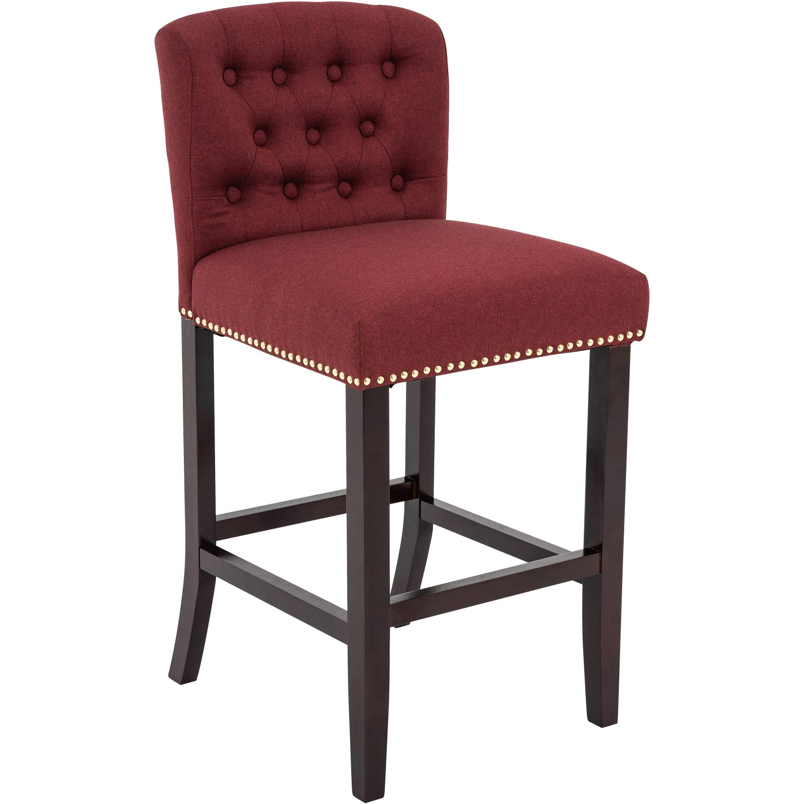 Brage Living28 Inch Bar Stool, Linen Fabric Button Tufted Barstool with  Back, Solid Wood Legs, Nailhead Trim, Upholstered Armless Bar Chair for