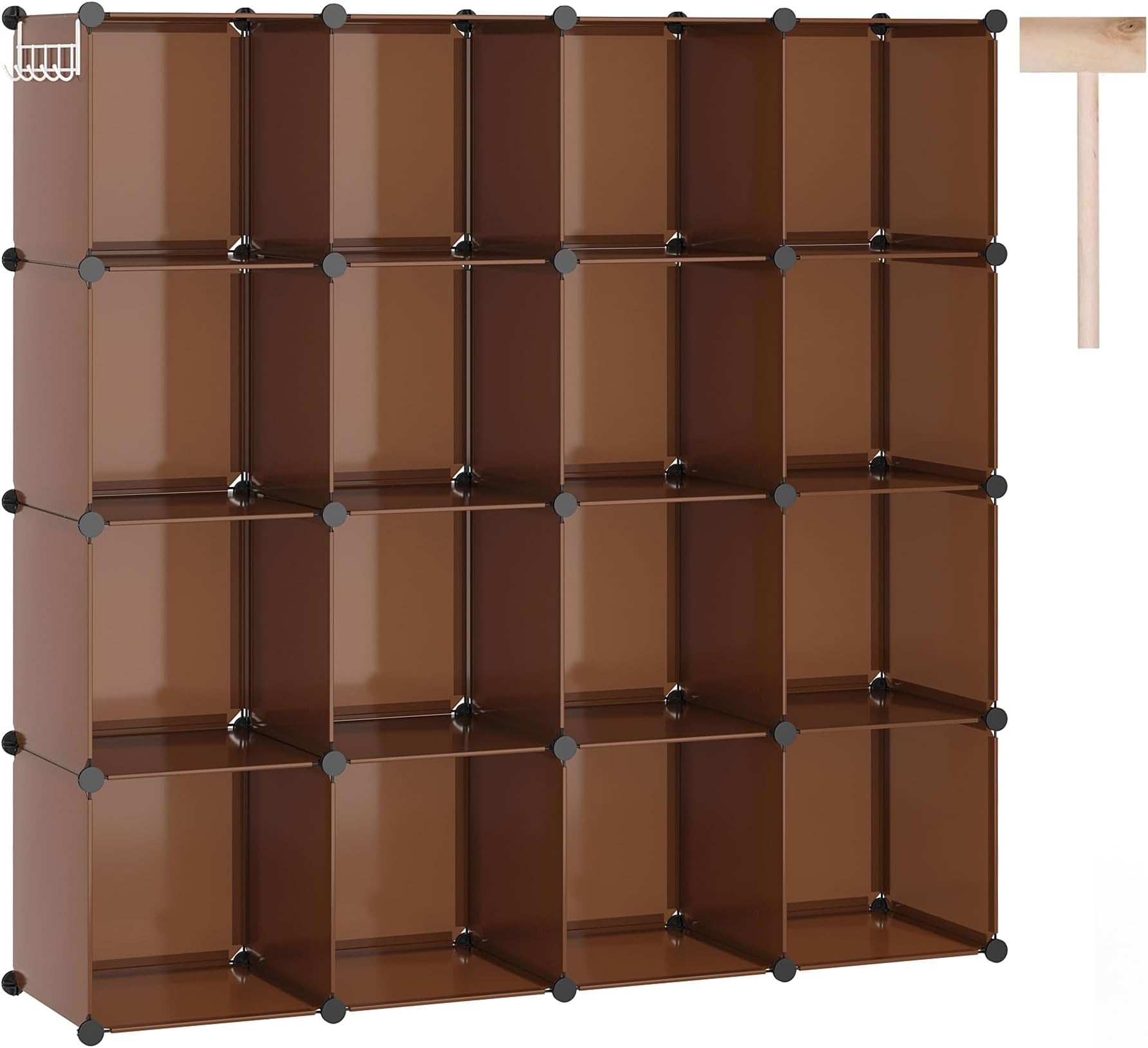 C&AHOME Cube Storage Organizer, 16-Cube Shelves Units, Closet Cabinet, DIY Plastic Modular Book Shelf, Ideal for Bedroom, Living Room, Office, 48.4" L x 12.4" W x 48.4" H Cocoa UPCS16C