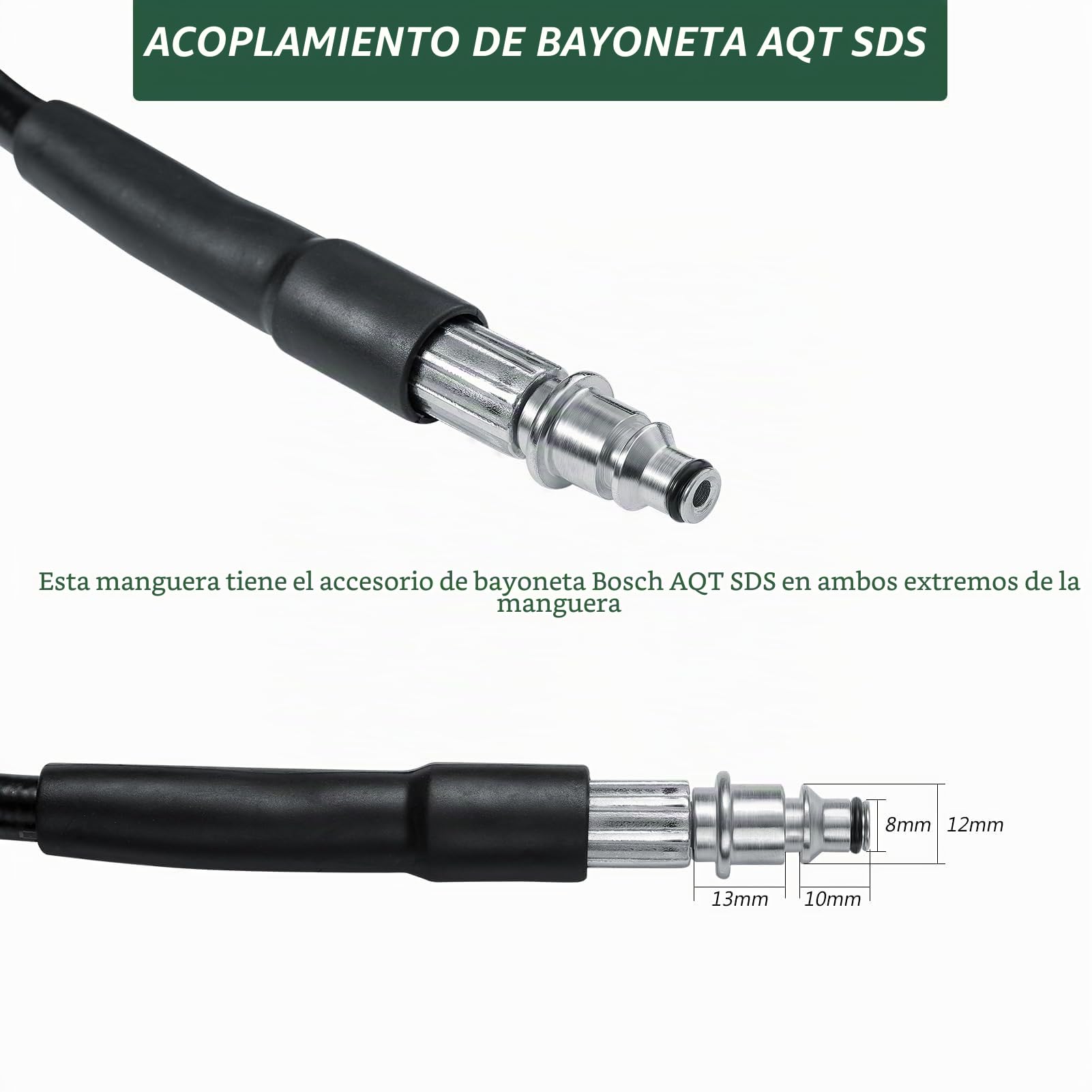 YUET Manguera de alta presión (10 m) Accesorio para lavadora de alta presión Bosch AQT Aquatak F016800360 negro